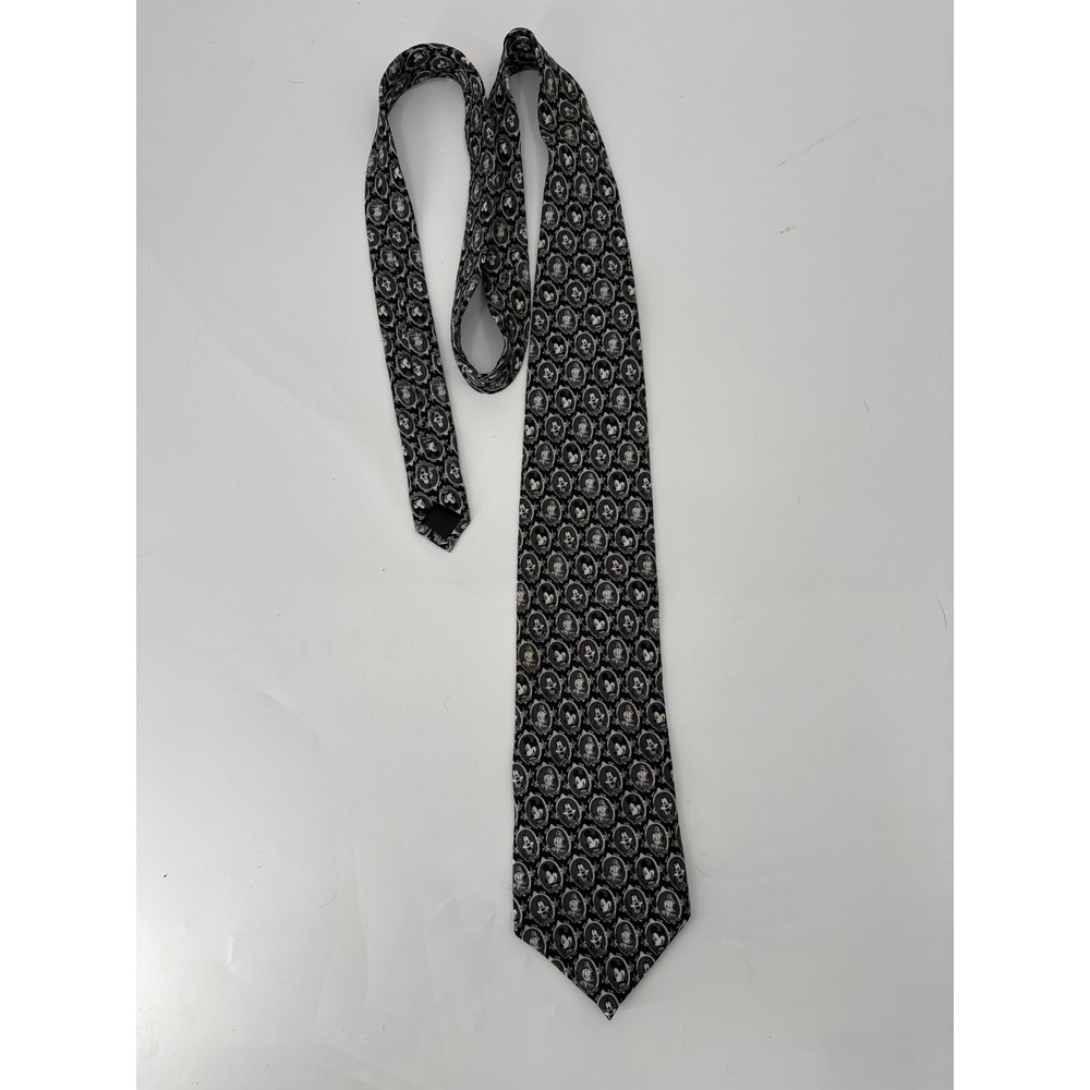 Disney Store Mickey Mouse Portrait Silk Tie Vintage Black Grey RN 73469